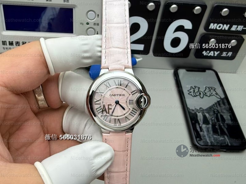 AF厂卡地亚粉气球33mm实测：温柔粉盘+蓝宝石镜面，少女心直接沦陷！ | 奈斯探表