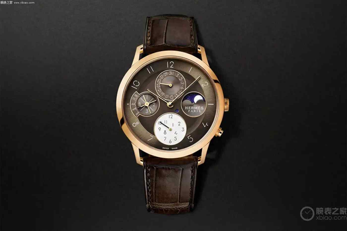 爱马仕超薄万年历腕表登场！玫瑰金棕色表盘+双时区月相，奢华工艺颠覆想象 | 奈斯探表